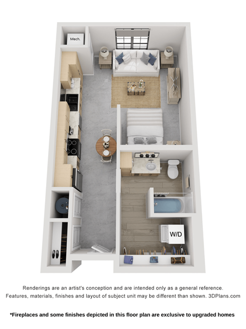 Floor plan for studio, 1 bath, 573 sqft